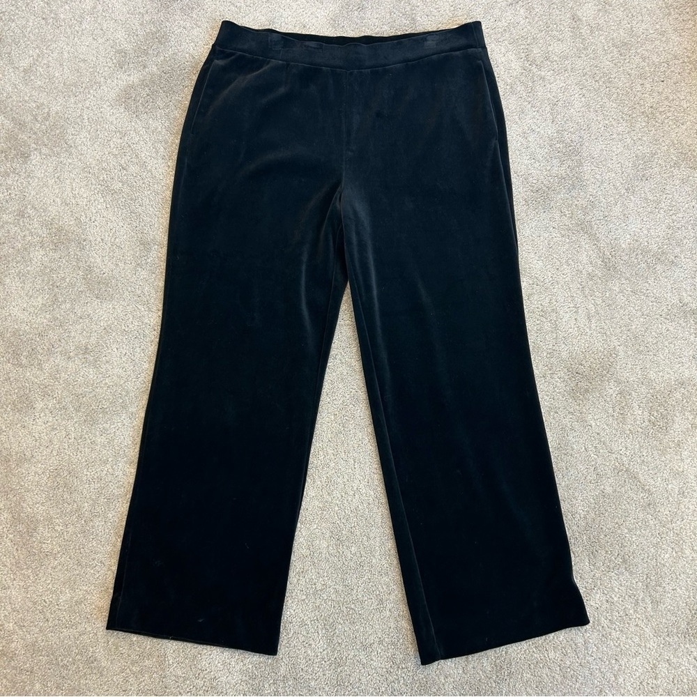 Lauren Ralph Lauren black velour pants wide leg pull on relaxed fit pockets L